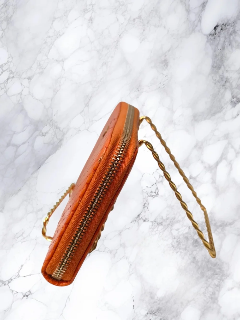Chanel Burnt Orange Python Snakeskin Zip Around Wallet CC Logo Exotic Leather